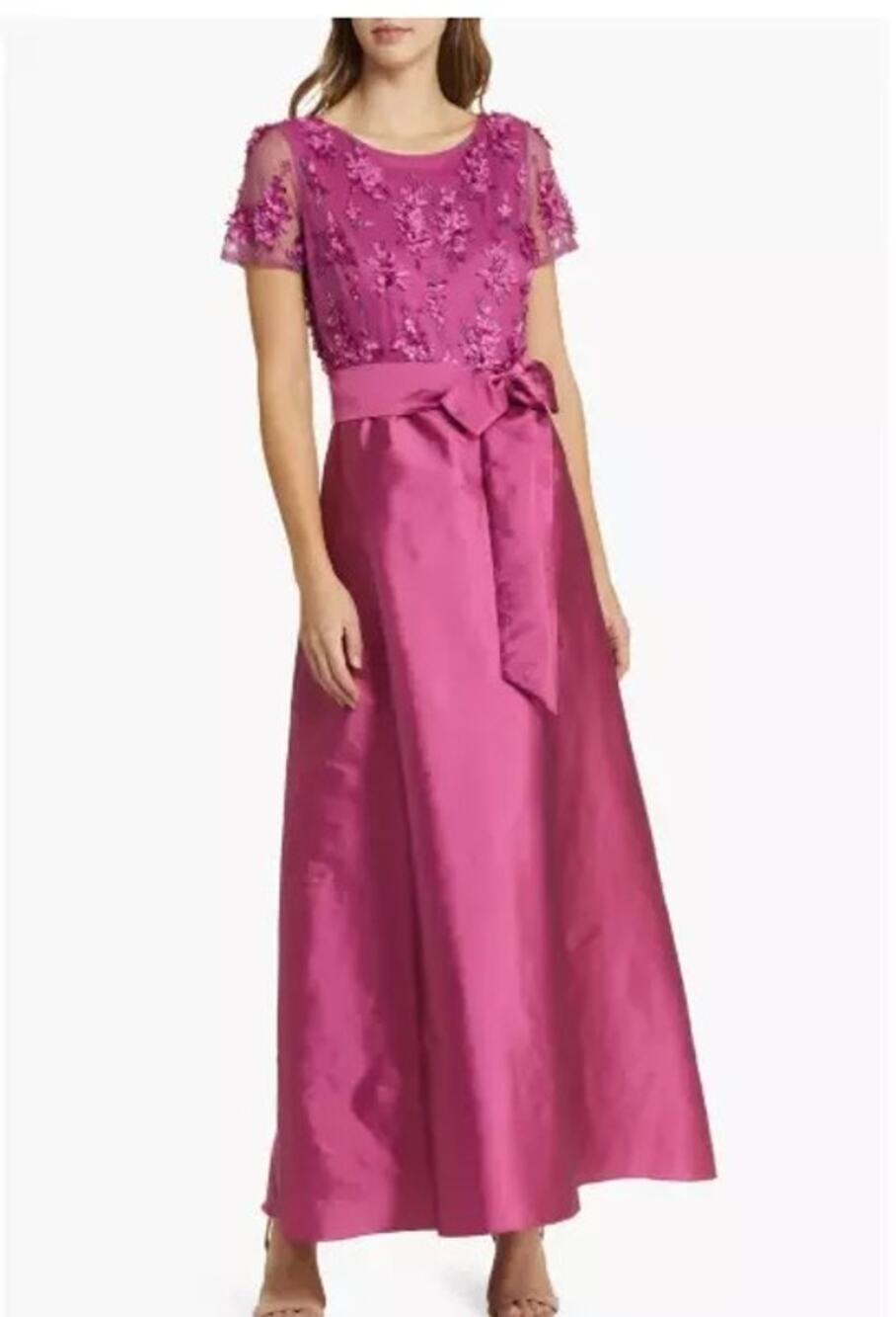 NWT Pisarro Nights 3D Floral Bodice Beaded Gown In Magenta Pink Size 14